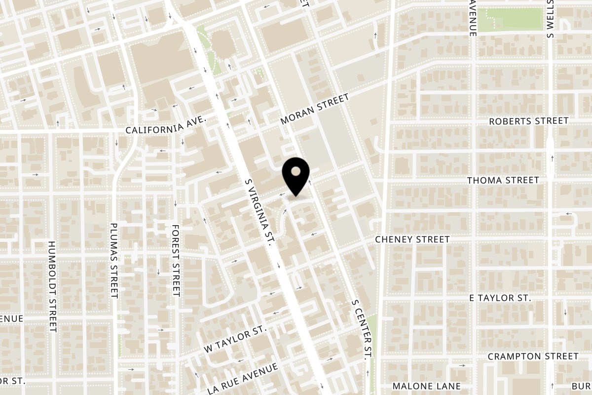 Map showing the location of Tasty Pot on 716 S Virginia St in Reno